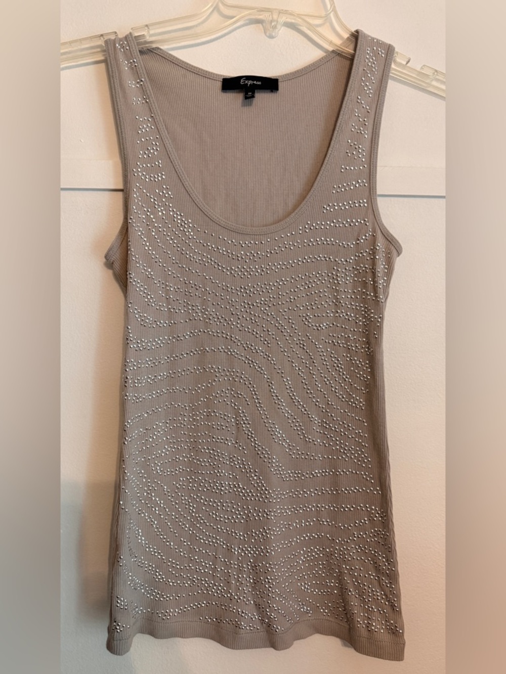 Express Taupe Ribbed Tank with Silver Studs